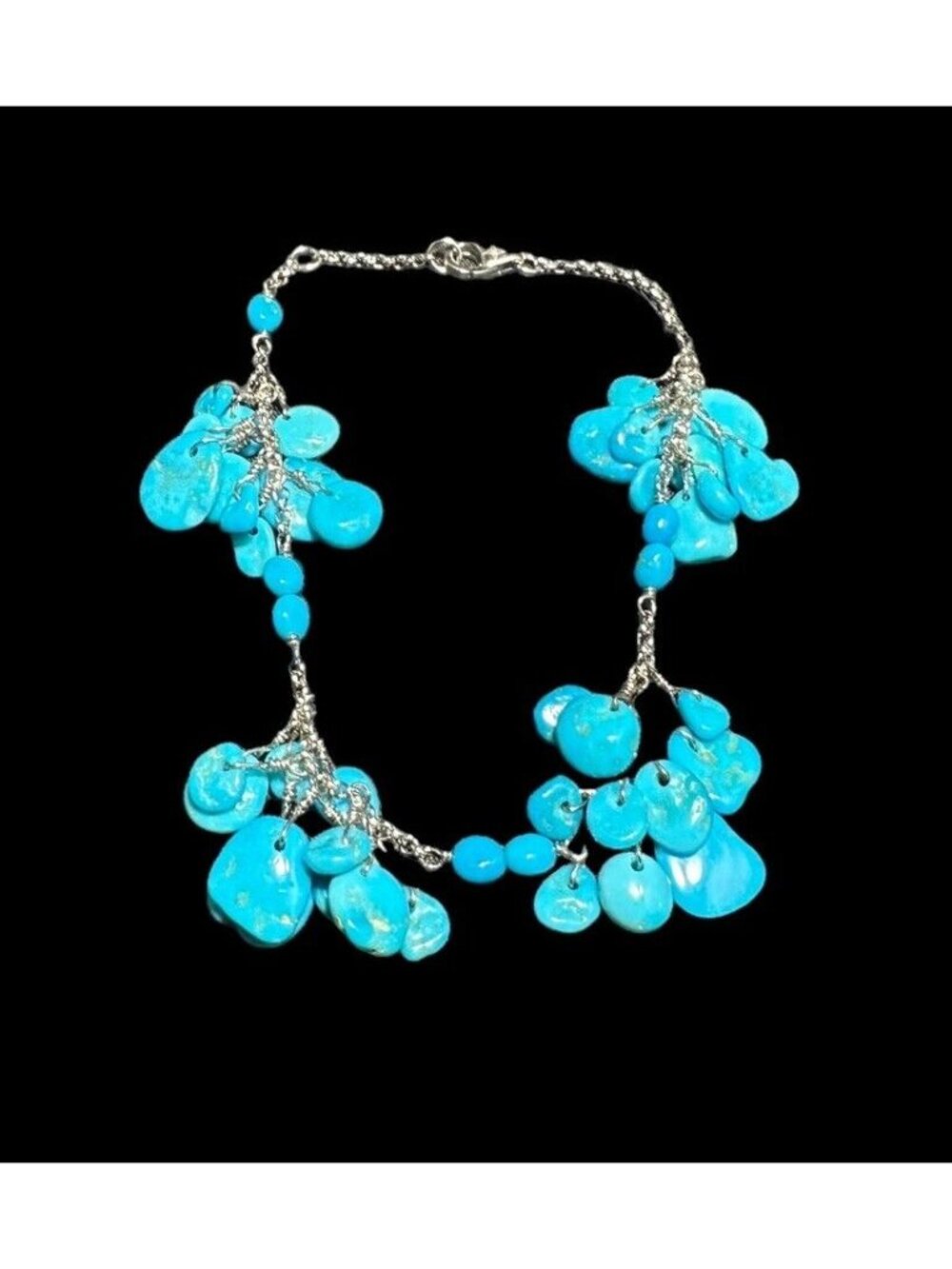 Bracelet Signed GS 925 Dangle Turquoise Stones